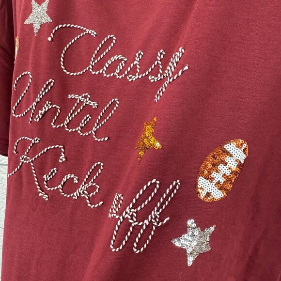 Impressions Plus Size Maroon "Classy Until Kickoff" Sequin Football Top Size 2X - Picture 6 of 9